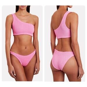 HUNZA G Nancy One Shoulder Bikini Set - Bubblegum Pink OS